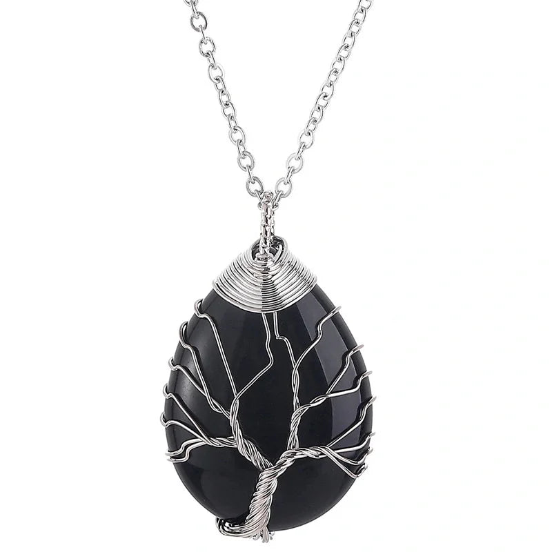 Collier Arbre de Vie en Pierres Naturelles – Pendentif noir