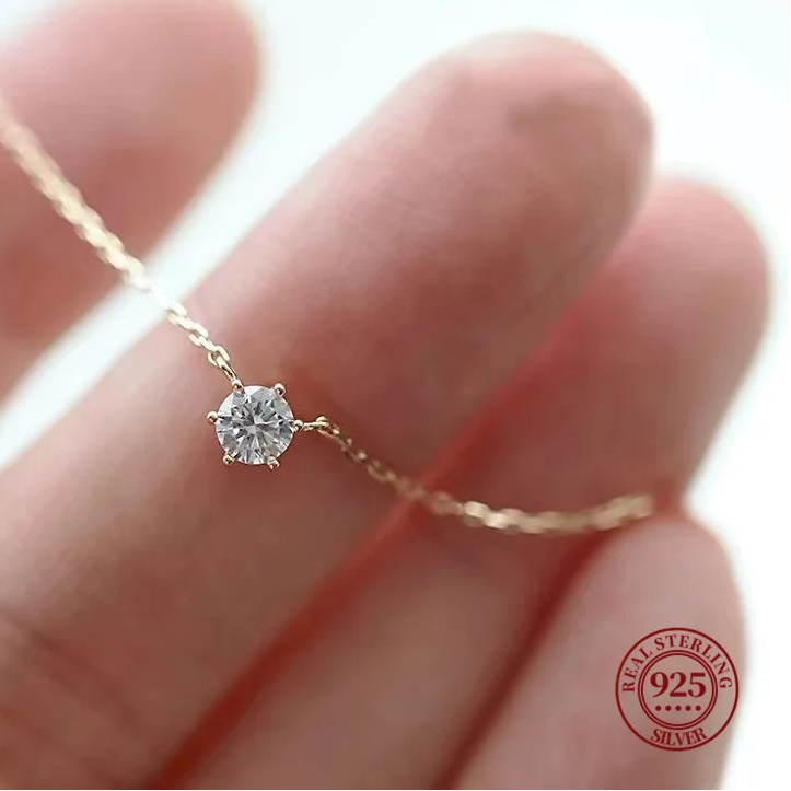 Collier Femme Argent 925 Plaqué Or 18K – Chaîne de cou avec Zircon Étincelant