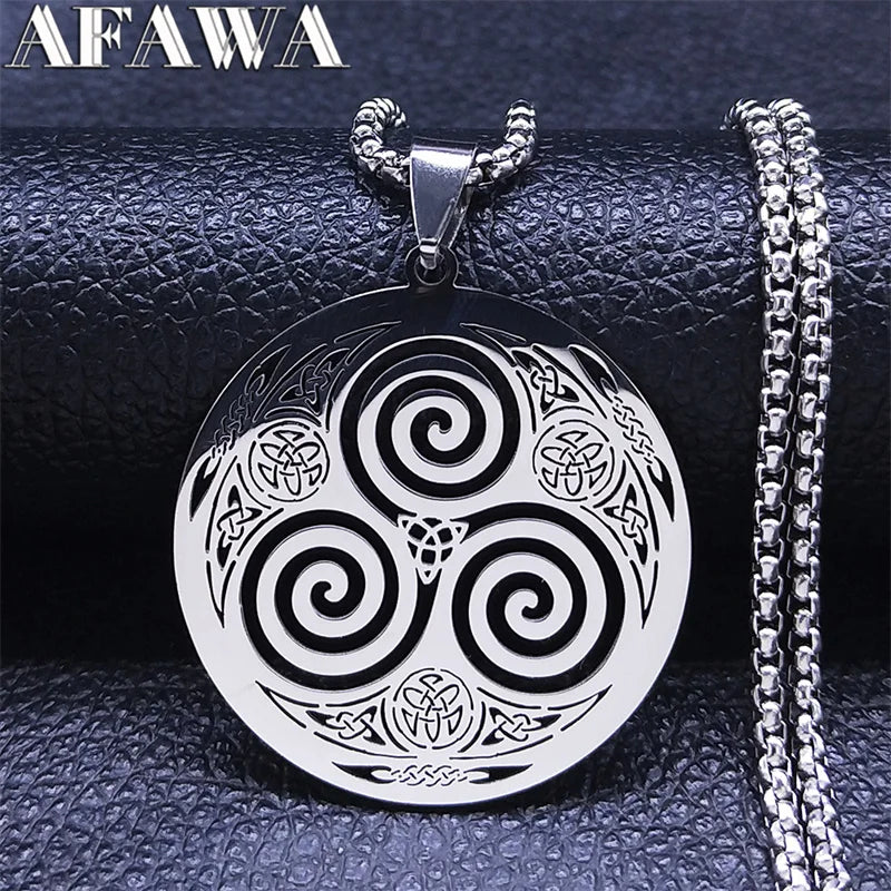 Collier Triskèle Celtique en Acier Inoxydable – Pendentif Viking Spirale Argenté