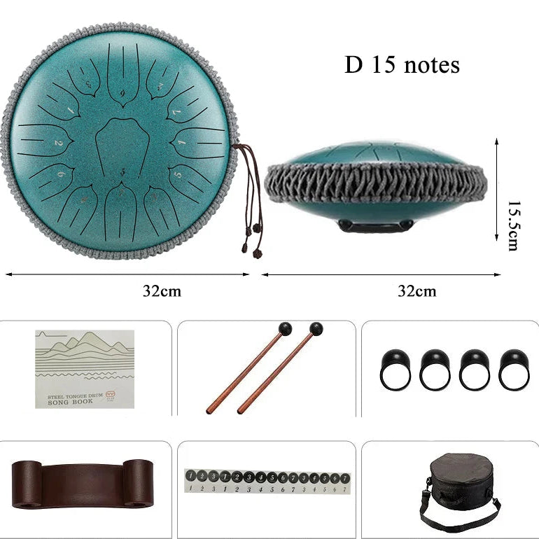 Guide des tailles Glucophone 15 Notes – Steel Tongue Drum Tonalité Ré