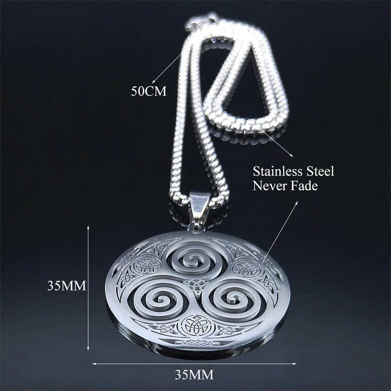 Collier Triskèle Celtique en Acier Inoxydable – Pendentif Viking Spirale Argenté