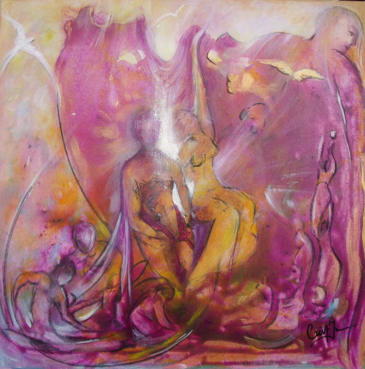 Tableau moderne Couple de lumière Peinture vibratoire fait main