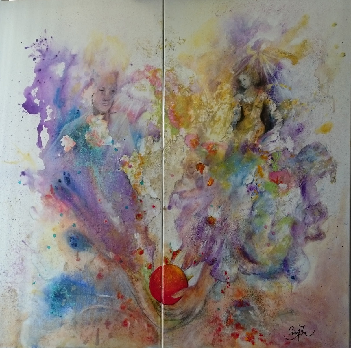 Tableau moderne Duo d’amour 100x100 cm – Peinture acrylique unique fait main