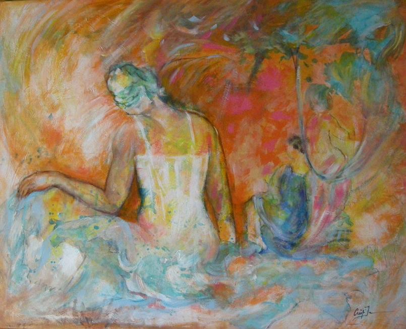 Tableau moderne Enfance 100x80 cm – Peinture originale fait main