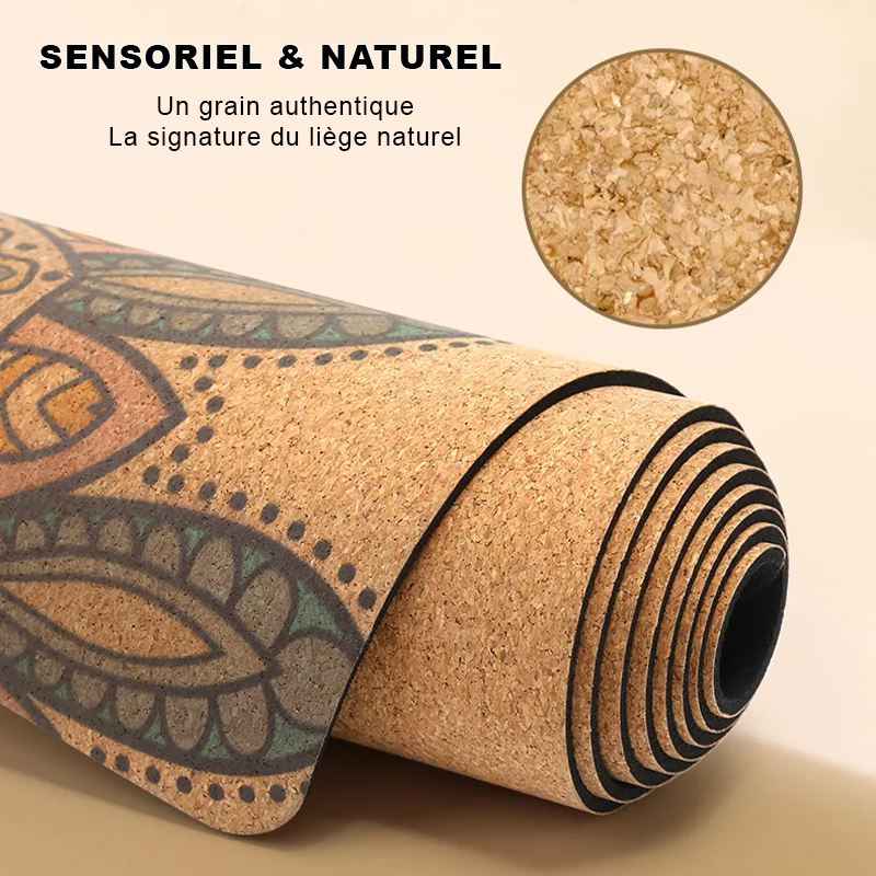 Tapis de yoga naturel en chêne pliable, antidérapant et anti transpirant