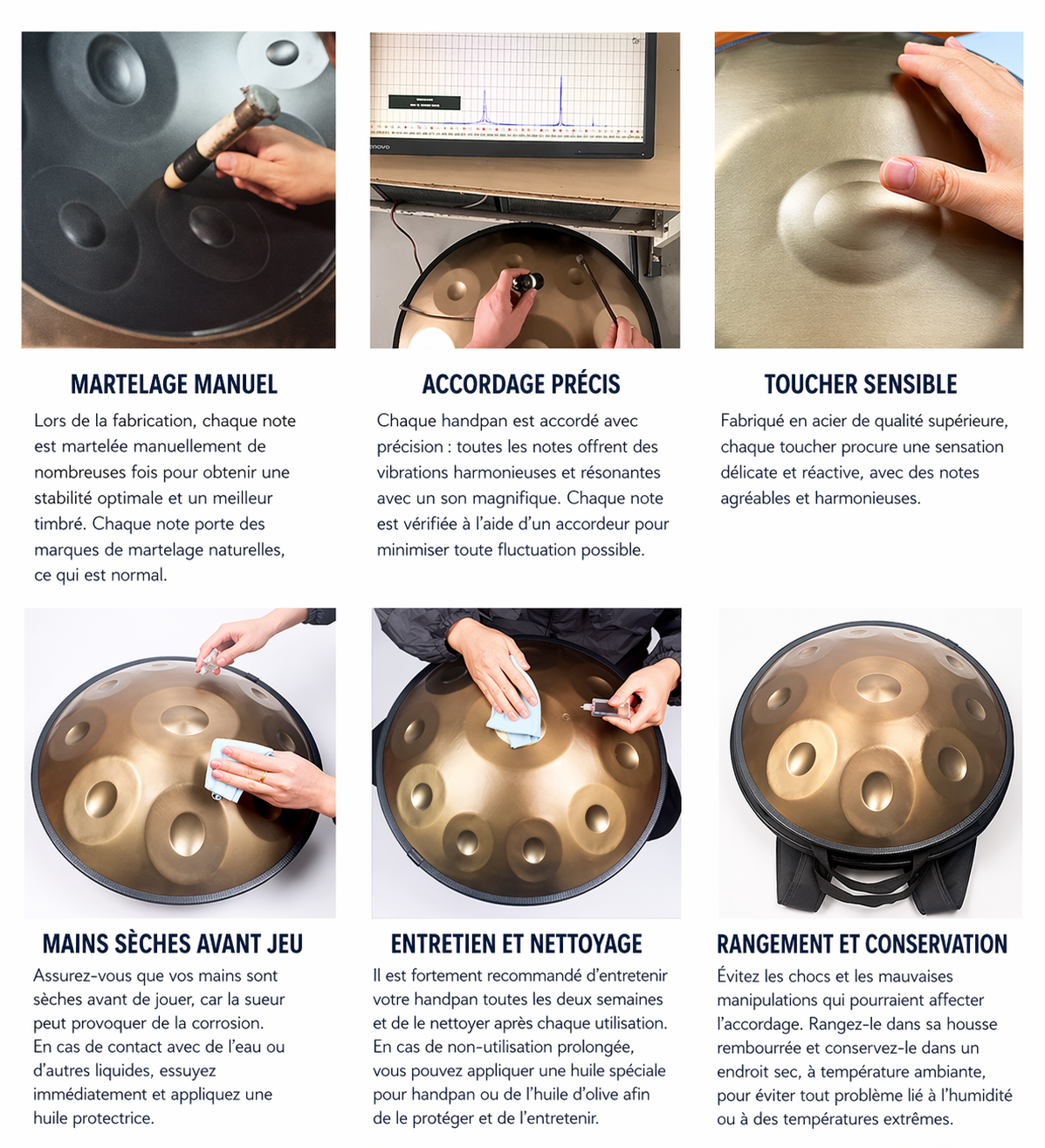 Handpan 440hz 9 notes en acier nitruré - kit compet- Sonorité pure et fabrication à la main
