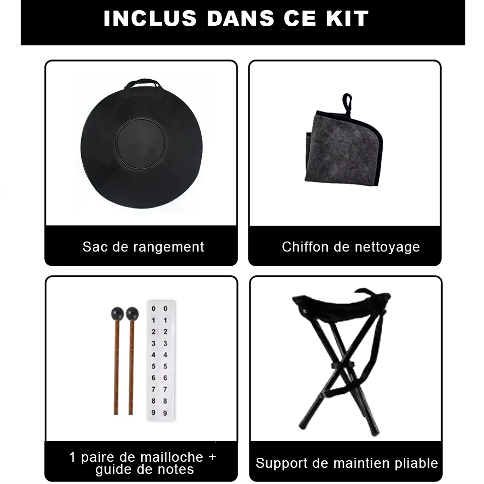 Handpan 440hz 9 notes en acier nitruré - kit compet- Sonorité pure et fabrication à la main