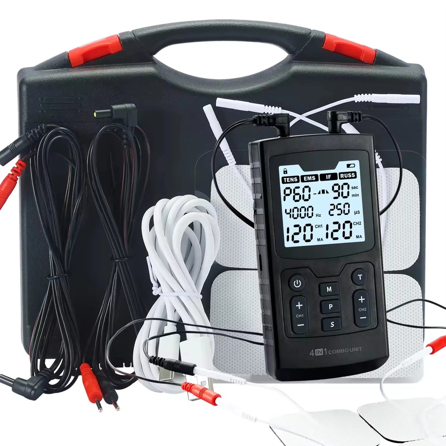 Appareil d’Électrostimulation EMS TENS 4-en-1 – Récupération Musculaire & Soulagement des Douleurs