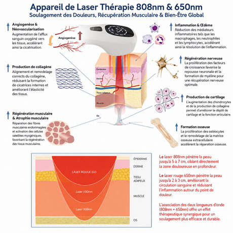 Appareil de Laser Thérapie 808nm & 650nm – Soulagement des Douleurs, Récupération Musculaire & Bien-Être 