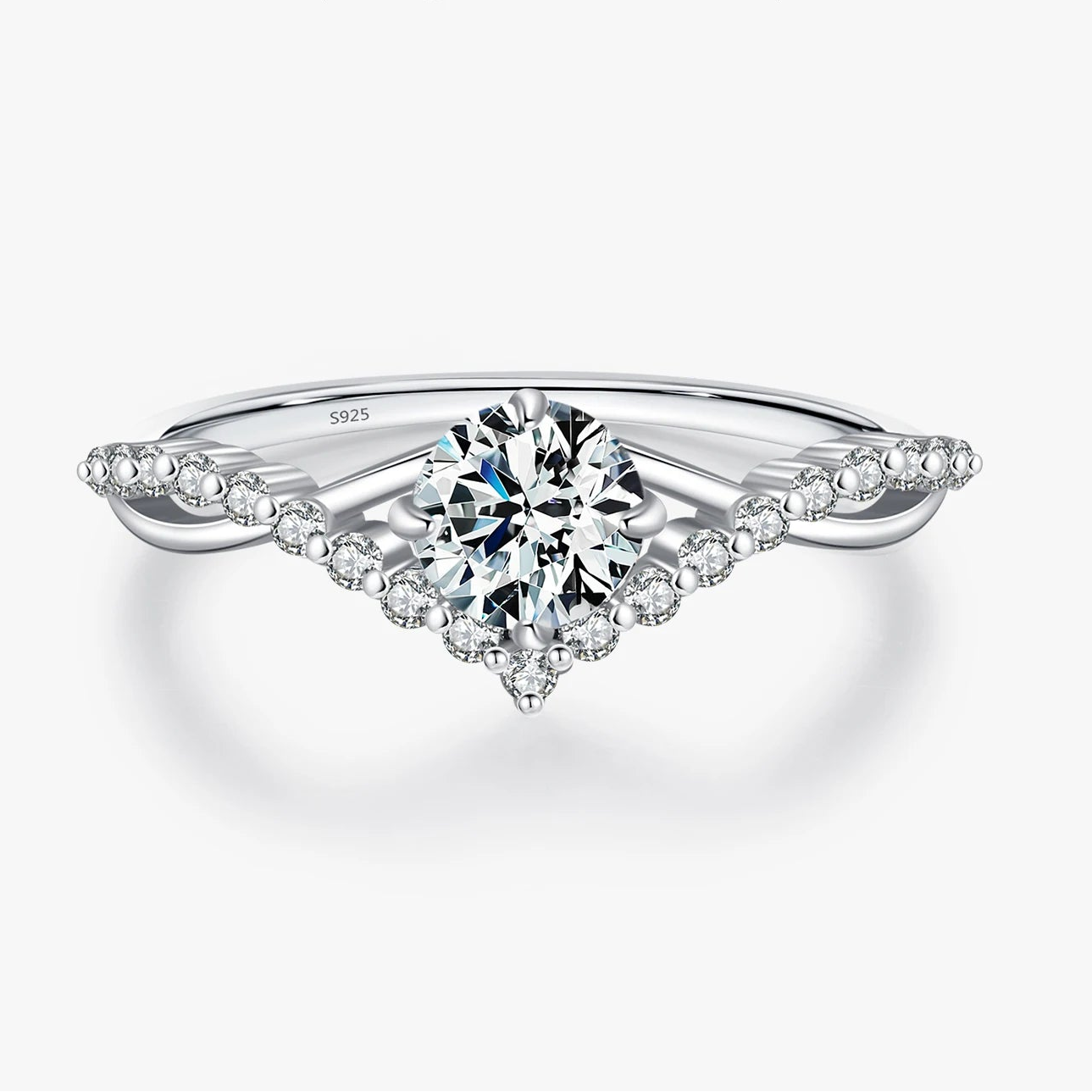 Bague Couronne en Moissanite D Color VVS1 – Argent 925 Élégance Royale