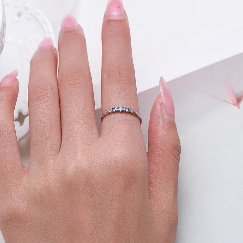 Bague Fine Argent 925 Zircon Bleu 