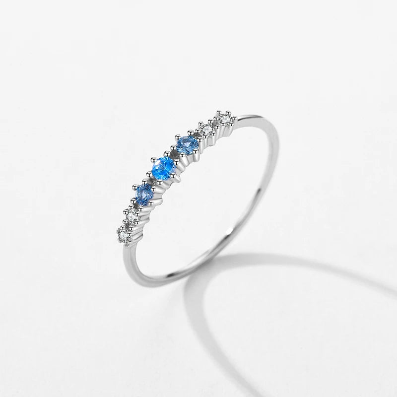 Bague Fine Argent Zircon Bleu 
