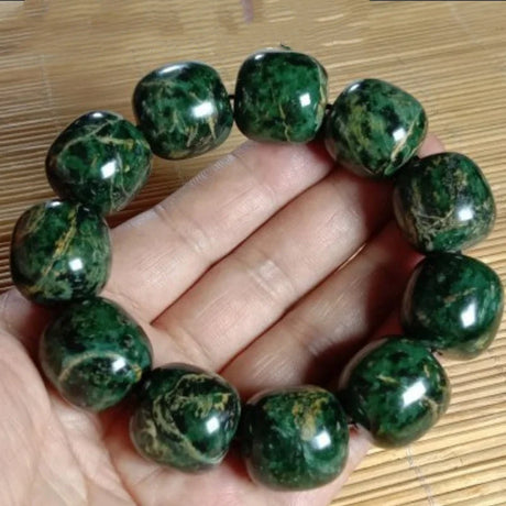 Bracelet Tibétain en Jade – Pierre Medicine King (Serpentine Fleur d’Or)