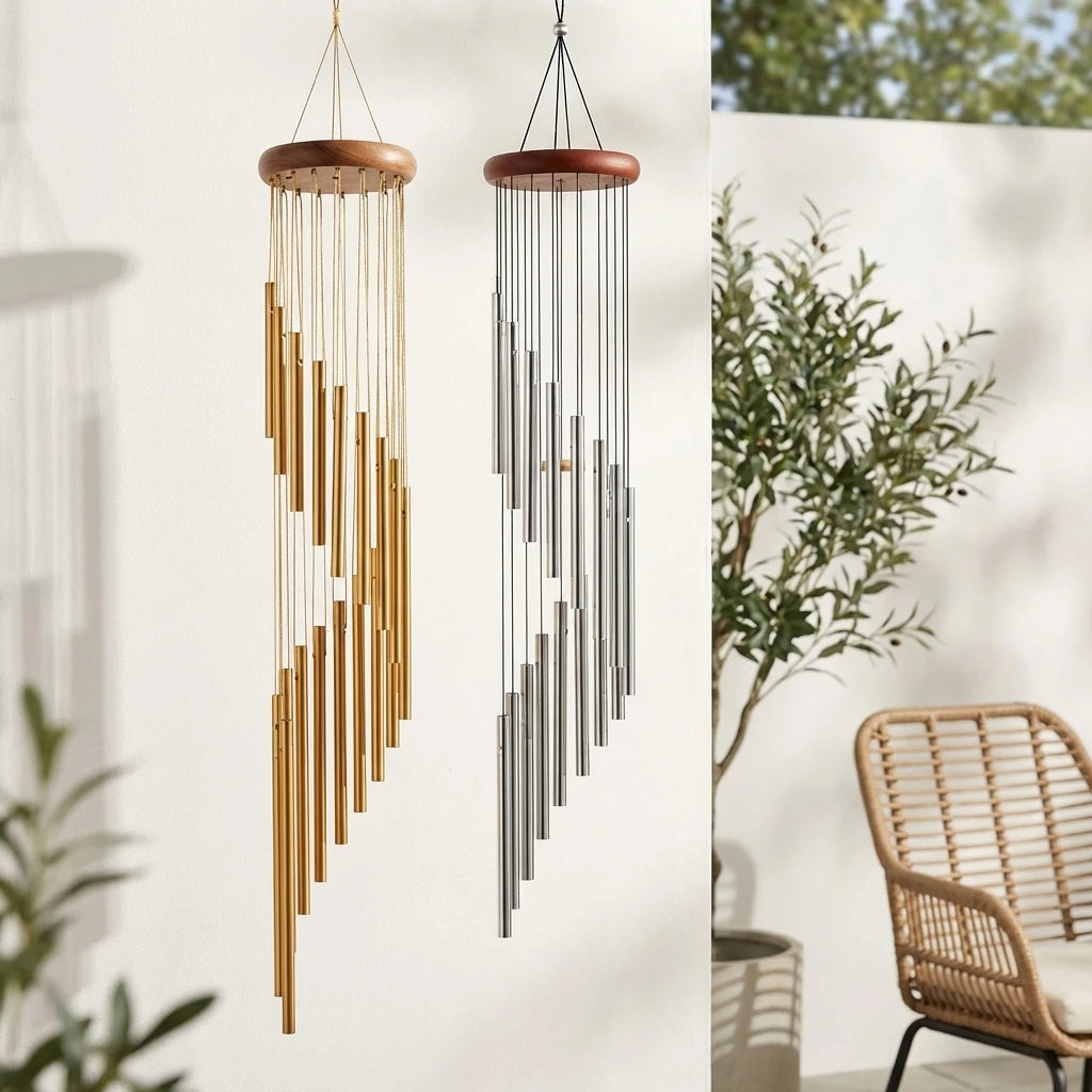 Carillon à Vent 12 Tubes en Alliage d’Aluminium – Décoration Extérieure Élégante Or ou Argent
