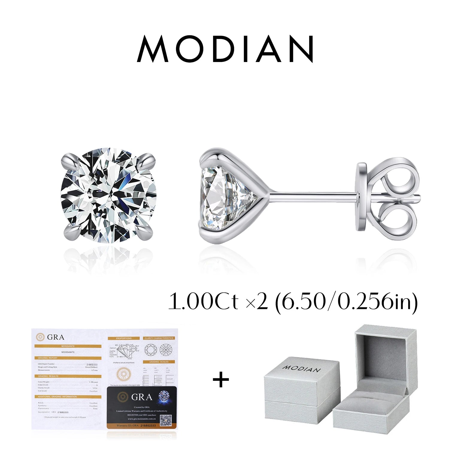 Certificat et Boîte Boucles d’Oreilles  1 ct