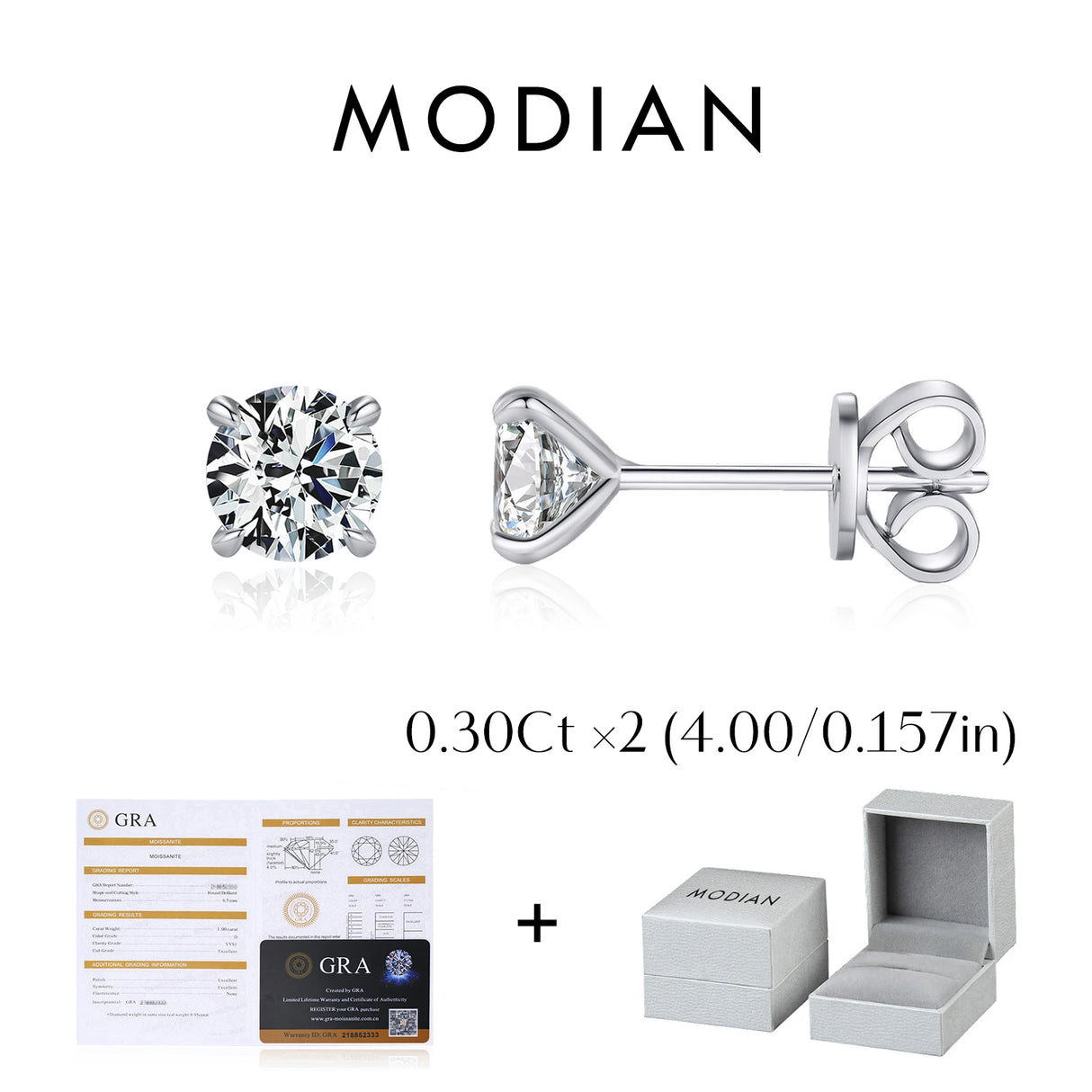 Certificat et Boîte Boucles d’Oreilles en Moissanite – Argent 925 