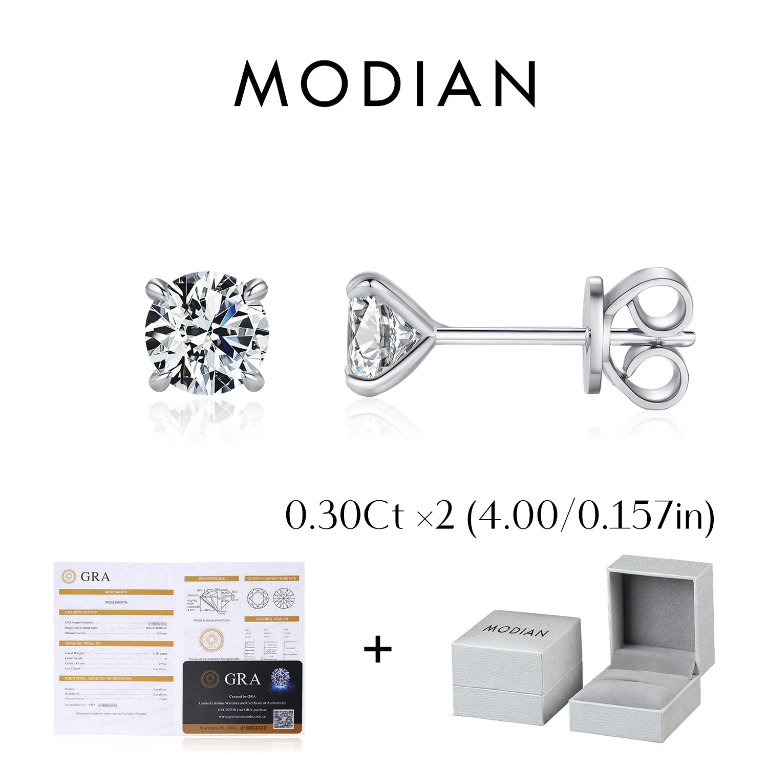 Certificat et Boîte Boucles d’Oreilles en Moissanite – Argent 925 