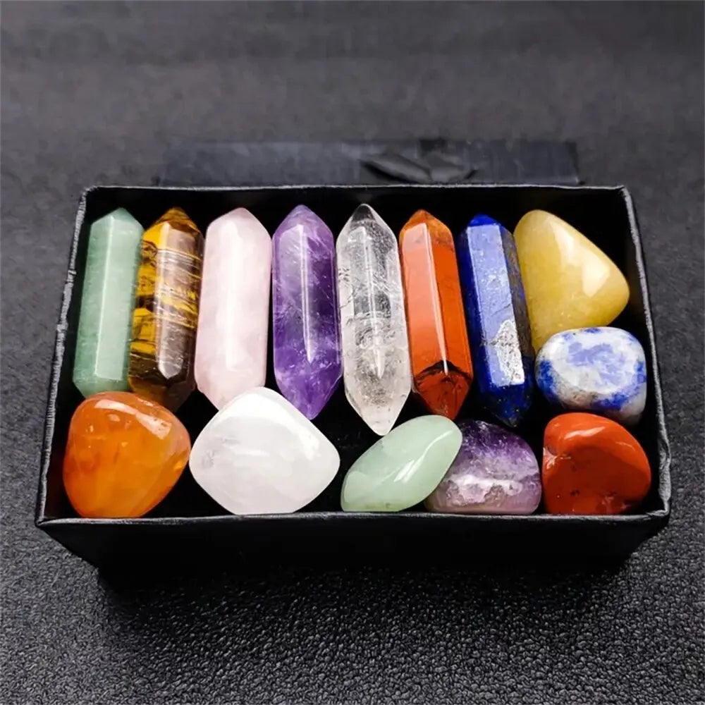 Coffret 14 Pierres Naturelles Chakra – Cristaux Quartz & Pierres de Méditation