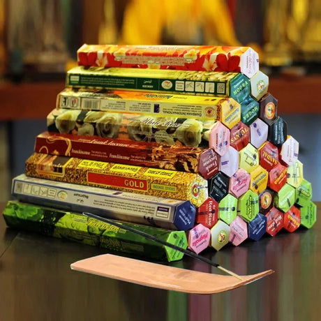 Coffret 9 Encens Indiens Premium avec Porte-Encens Bois