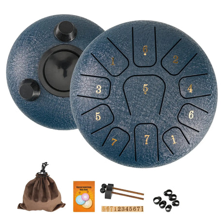 Coffret complet pour Tambour bleu marine Tongue Drum noir 15 cm – 11 Notes | Instrument de Méditation et Relaxation