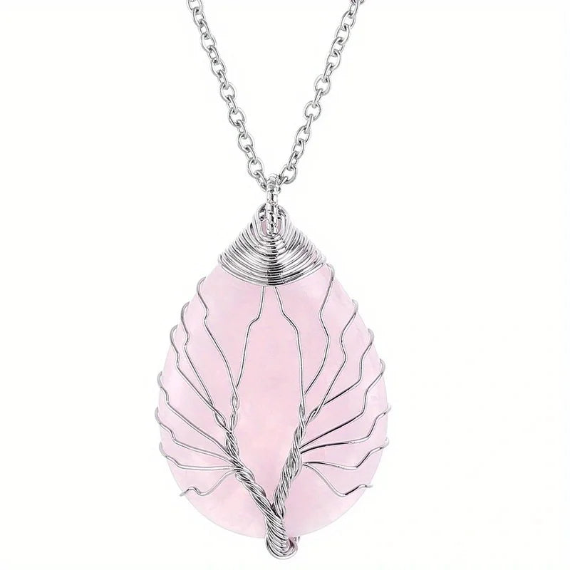 Collier Arbre de Vie en Pierres Naturelles – Pendentif rose