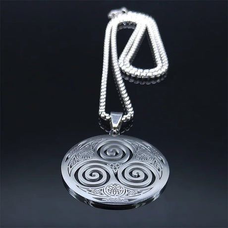 Collier Triskel Celtique en Acier Inoxydable – Pendentif Viking Spirale Argent