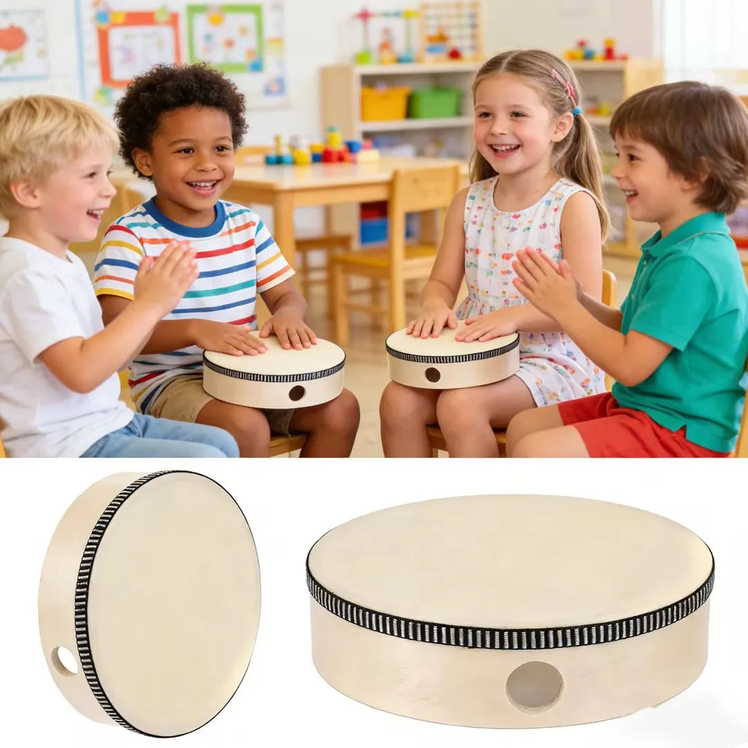 Enfants jouant avec un Tambourin Enfant en Bois 10 cm – Jouet Musical Éducatif à Percussion