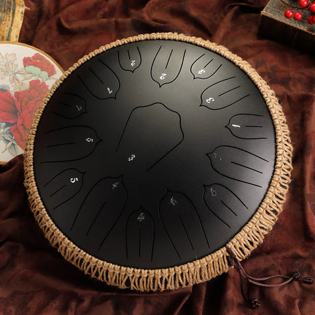 Glucophone 15 Notes – Steel Tongue Drum Tonalité Ré – Instrument noir
