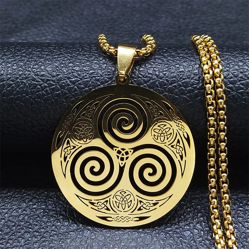 Gros Triskel Celtique en Acier collier or