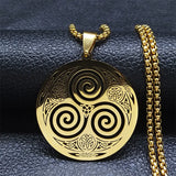 Gros Triskel Celtique en Acier collier or
