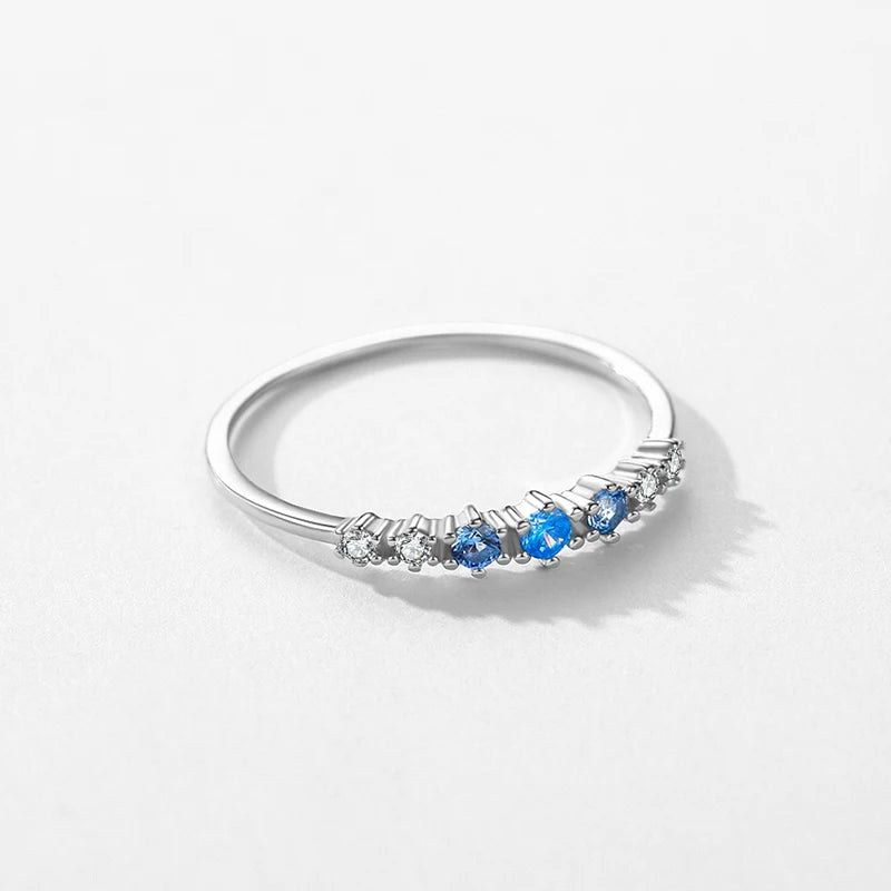 Jolie Bague Fine Argent Zircon Bleu 