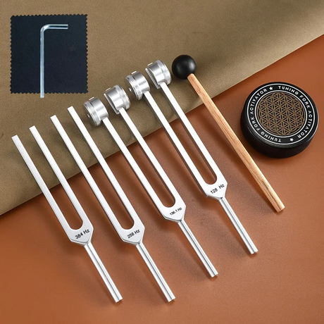 Kit diapason thérapeutique chakra 4 pièces 128 Hz, 136,1 Hz, 256 Hz, 384 Hz