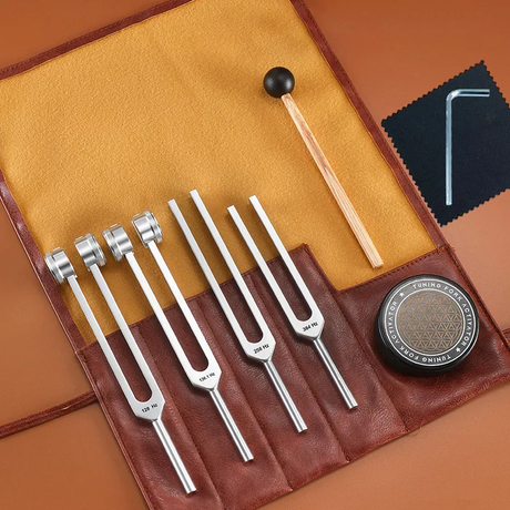 Kit diapason thérapeutique chakra 6 pièces 128 Hz, 136,1 Hz, 256 Hz, 384 Hz