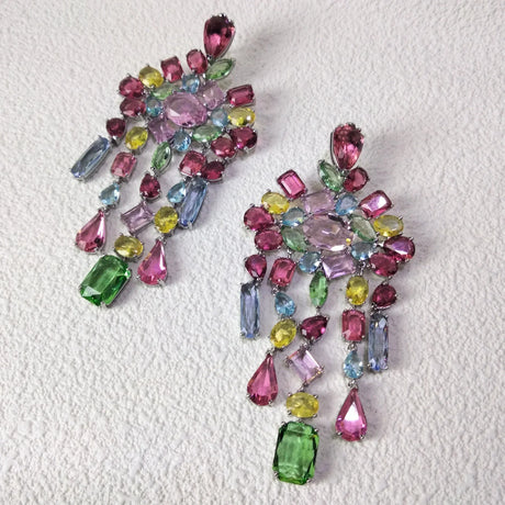 Parure Bijoux Cristal 2025 – Boucles d'oreilles pierres colorées