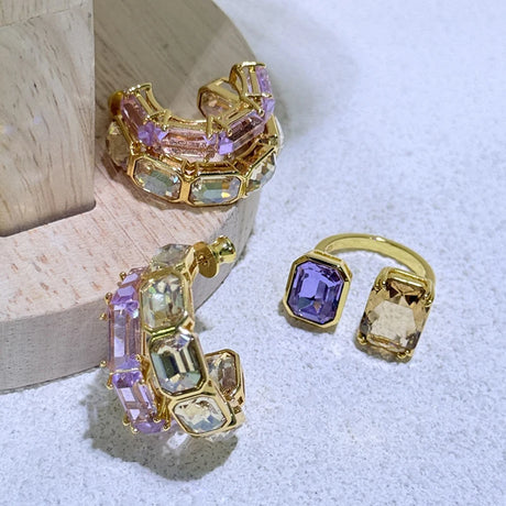 Parure Bijoux Luxe 2025 Or & Cristal Violet – Boucles d'oreilles