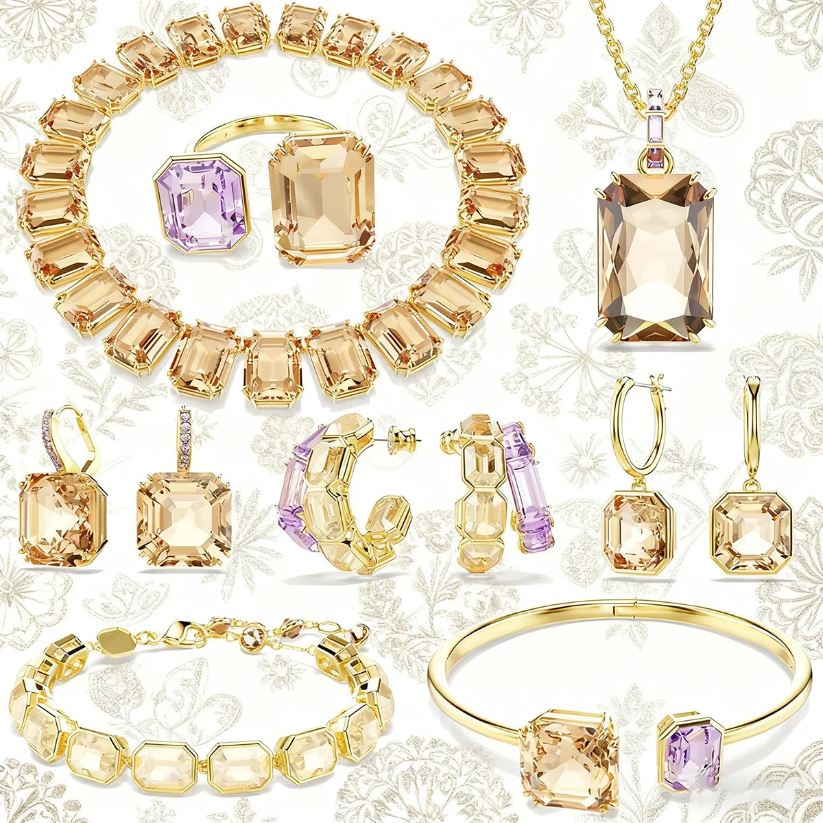 Parure Bijoux Luxe 2025 Or & Cristal Violet – Goutte d’Eau Élégance Anniversaire