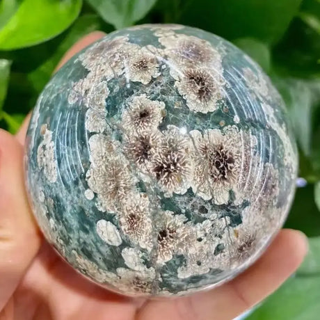 Sphère Agate Fleur de Cerisier Verte – Boule Décoration Feng Shui