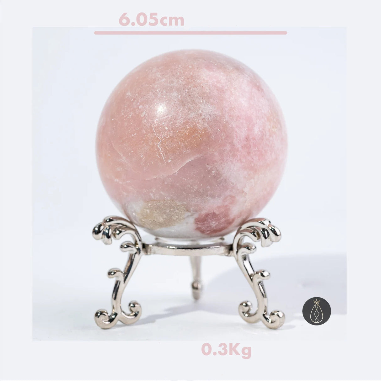 Sphère Opale Rose 5–7cm sur support 