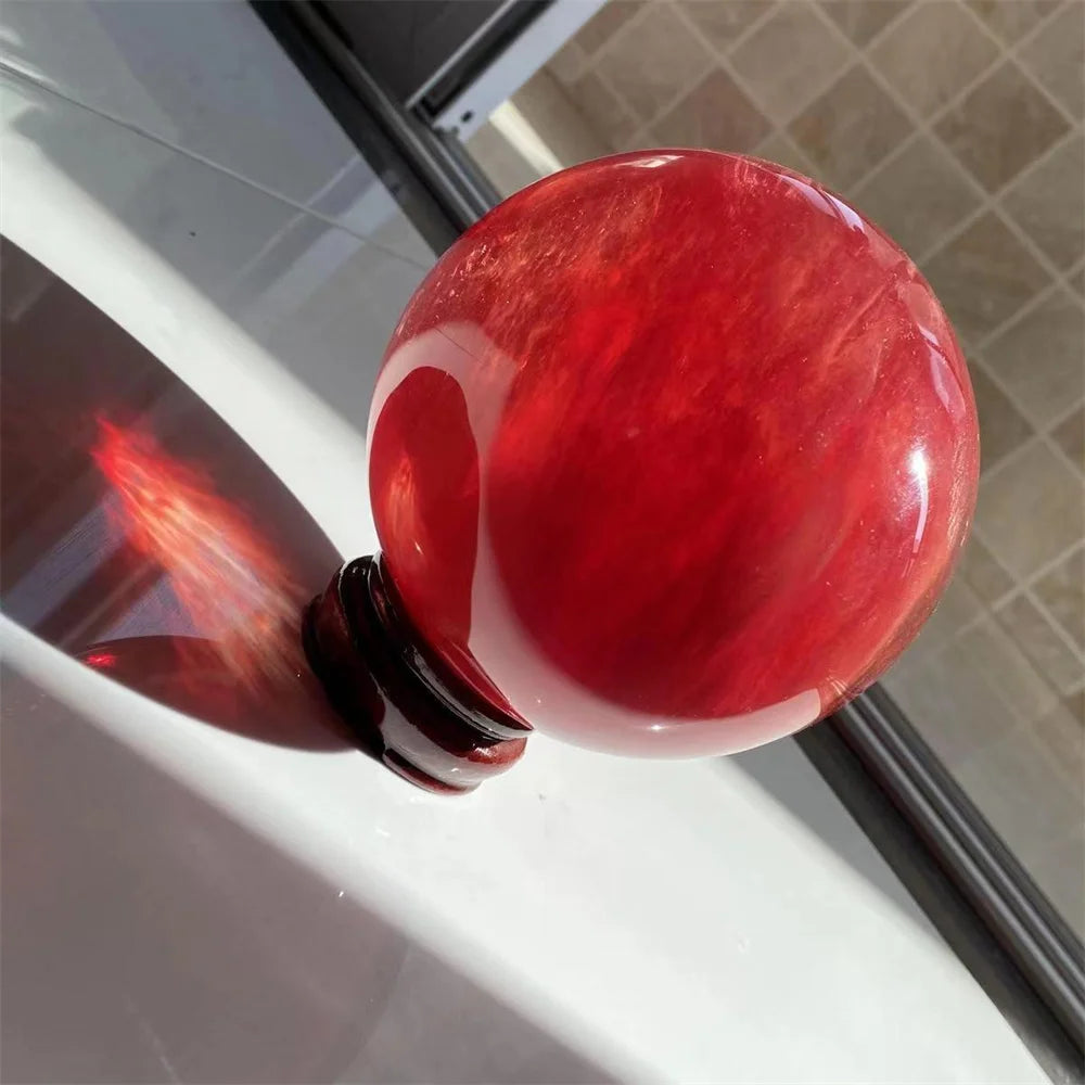 Sphère en Quartz Rouge – Boule de Cristal Énergétique Reiki 