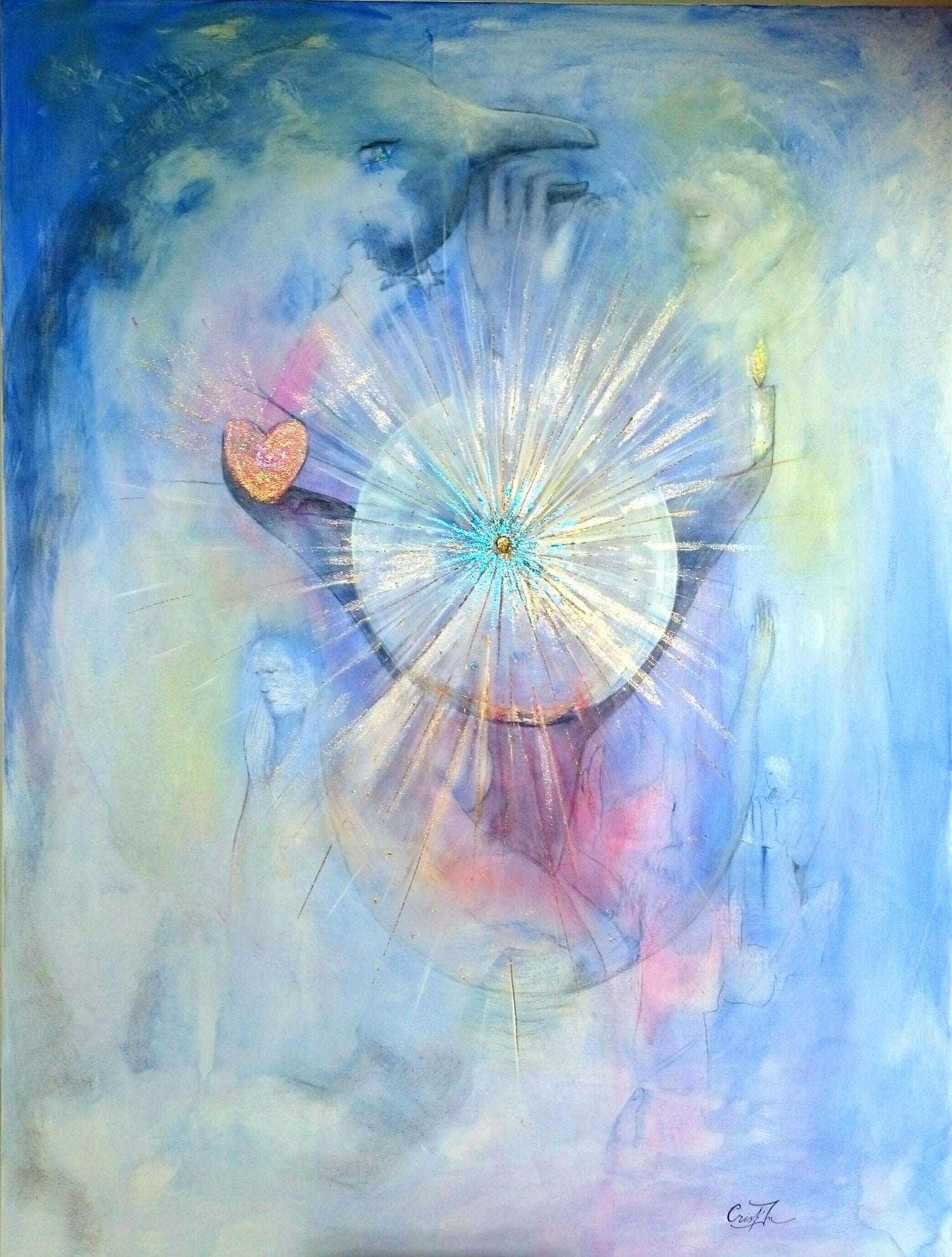 Tableau décoratif Énergie Dauphin 120x160 cm – Peinture inspirante fait main