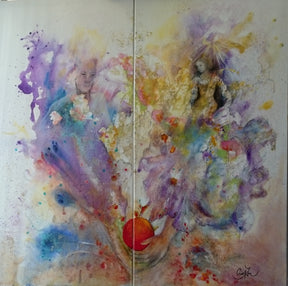 Tableau moderne Duo d’amour 100x100 cm – Peinture acrylique unique fait main