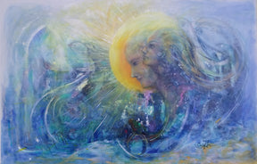 Tableau mural amour dauphin 195x130 cm – Peinture vibratoire énergétique contemporaine