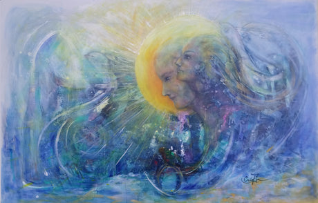 Tableau mural amour dauphin 195x130 cm – Peinture vibratoire énergétique contemporaine