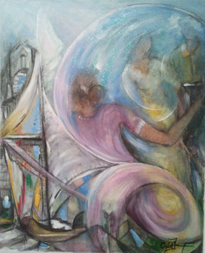 Tableau semi-figuratif Dans la bulle  Décoration vibratoire fait main
