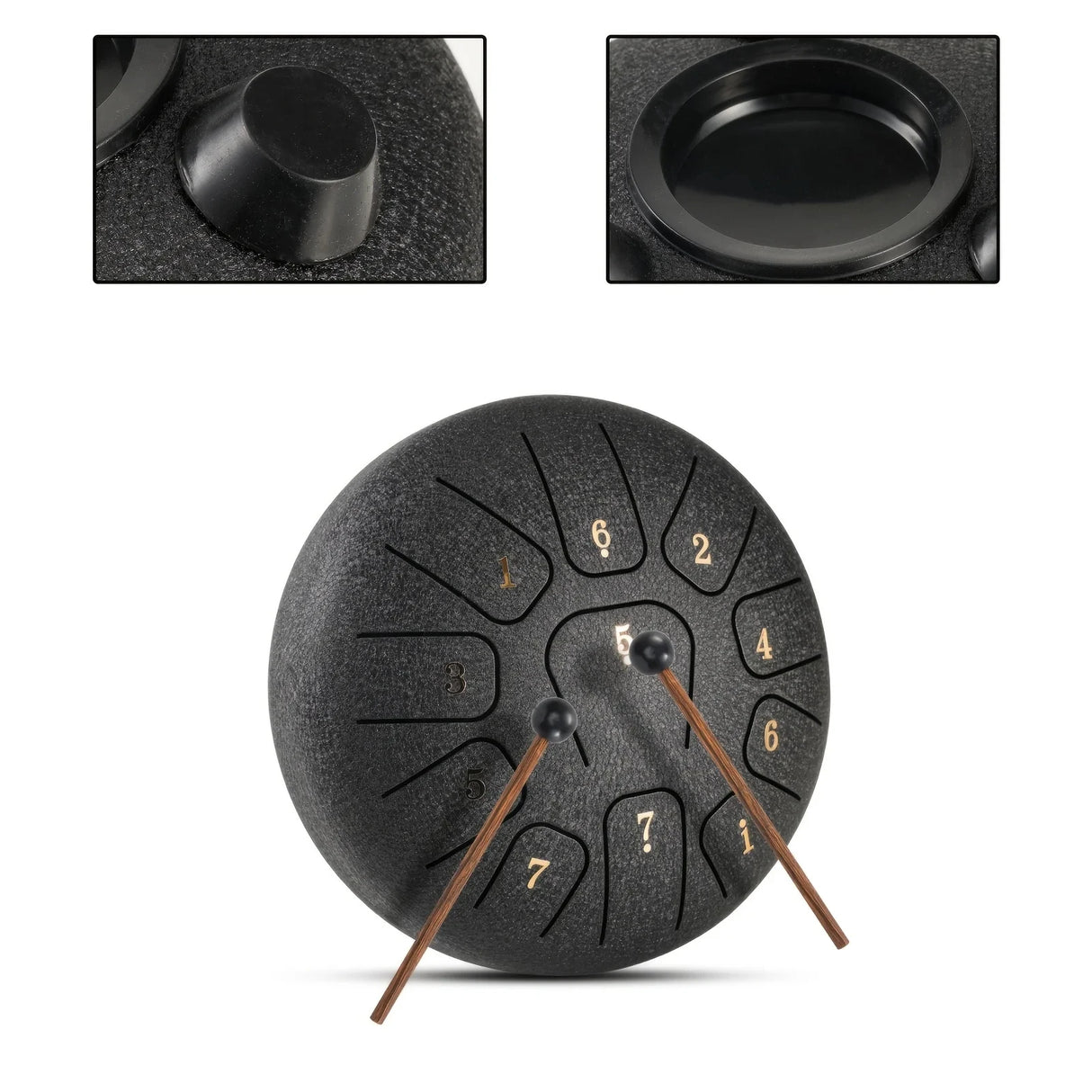 Tambour Tongue Drum noir 15 cm – 11 Notes | Instrument de Méditation et Relaxation