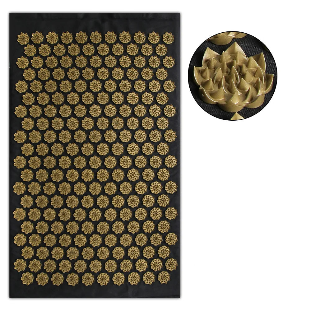 Tapis d’Acupression Yoga & Coussin doré– Relaxation Profonde, Massage 