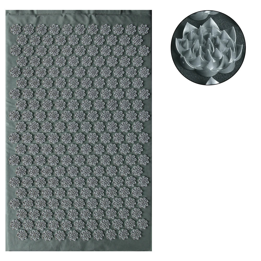 Tapis d’Acupression Yoga & Coussin gris– Relaxation Profonde, Massage 