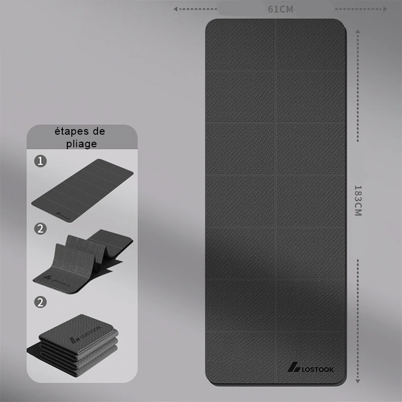 Tapis de yoga pliable antidérapant Noir