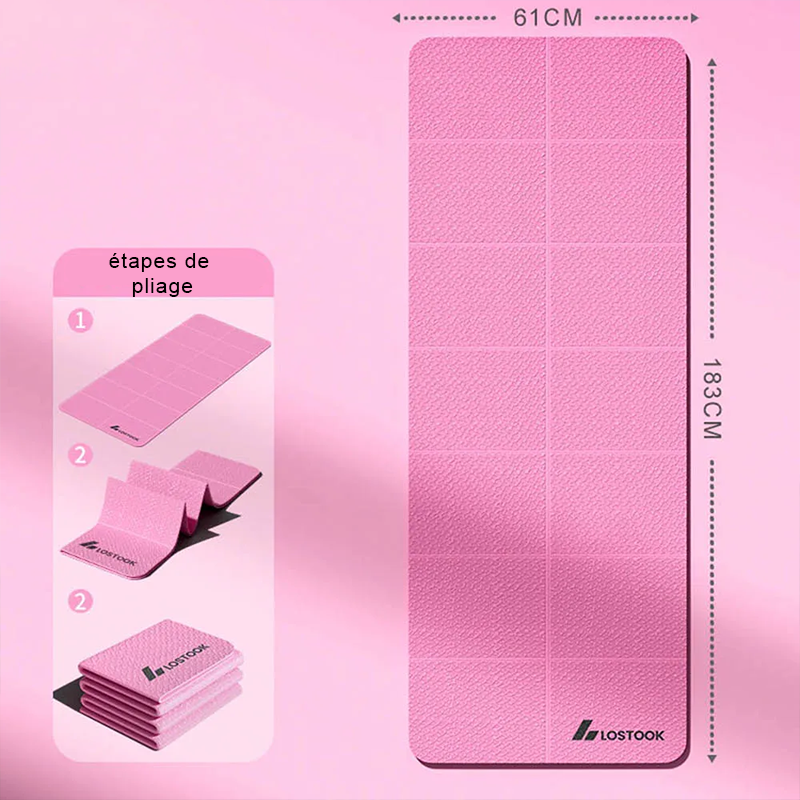Tapis de yoga pliable antidérapant rose