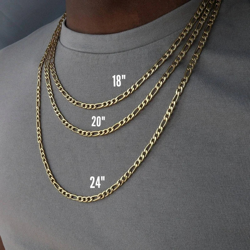guide des tailes Collier Chaîne Figaro 4MM en Or 18K